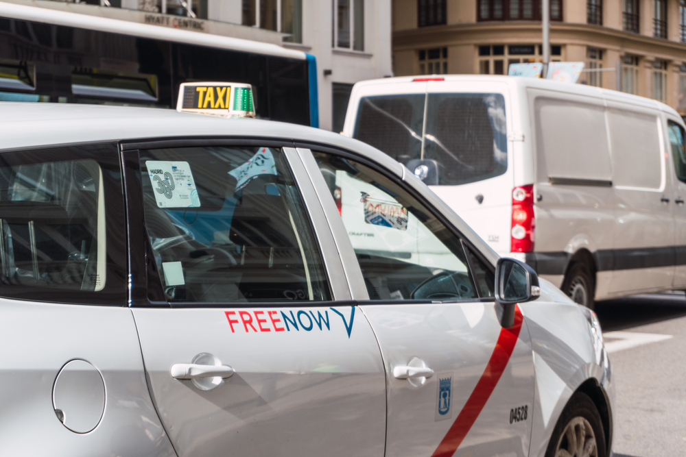 Madrid,,Spain,-,May,11,,2021:,Free,Now,Taxi,In