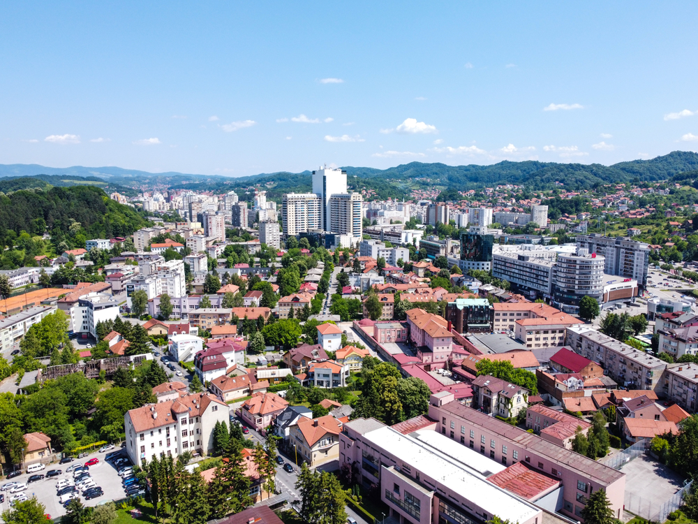Aerial,Drone,View,Of,City,Of,Tuzla,,Bosnia,And,Herzegovina.