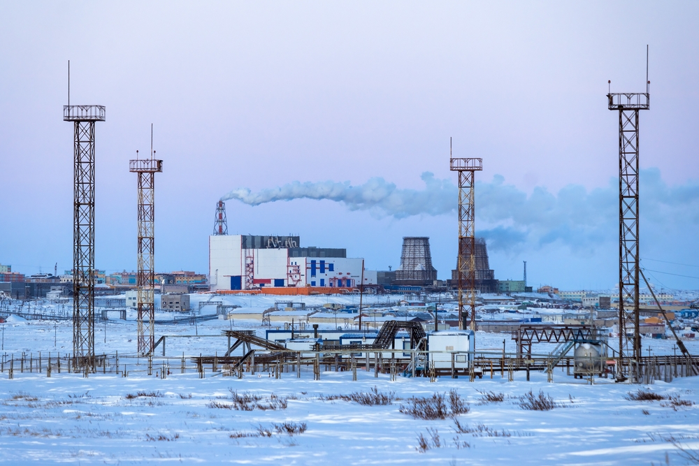 Winter,Industrial,Landscape.,A,View,Of,The,Towers,And,Structures