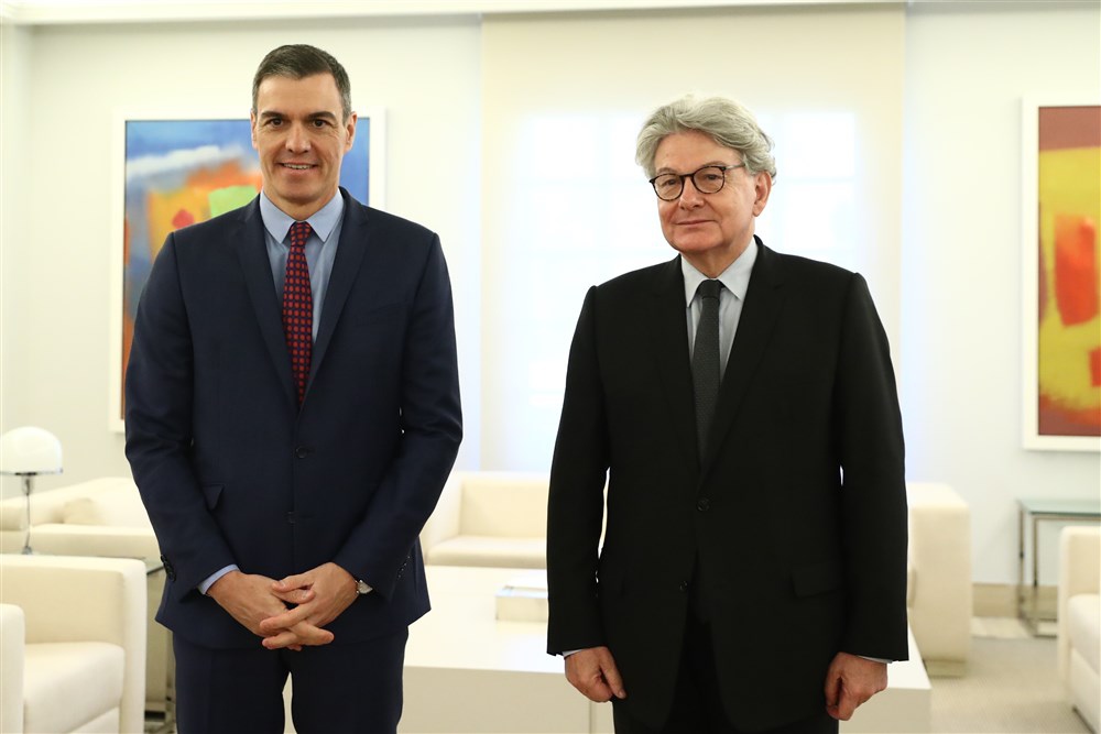 European Commissioner Thierry Breton meets Spanish Prime Minister Pedro Sanchez