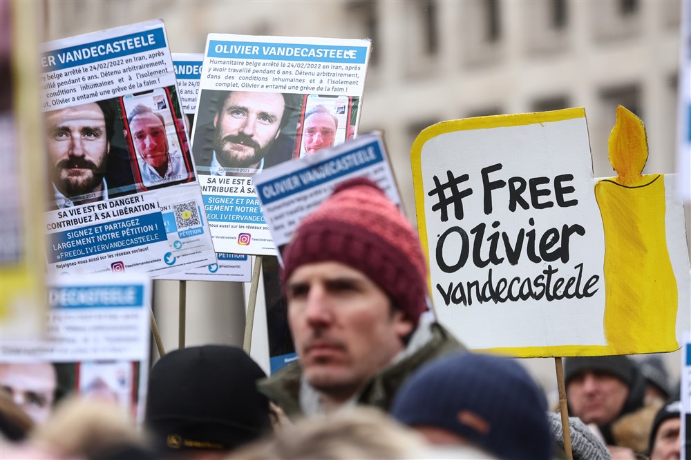 Rally in support of Belgian aid worker detained in Iran