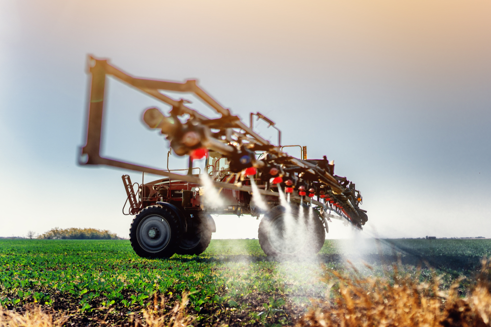 Tractor,With,Pesticide,Fungicide,Insecticide,Sprayer,On,Farm,Land,Top