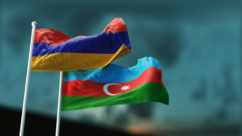 Two,Flags,Of,Armenia,And,Azerbaijan,Fluttering,In,The,Wind