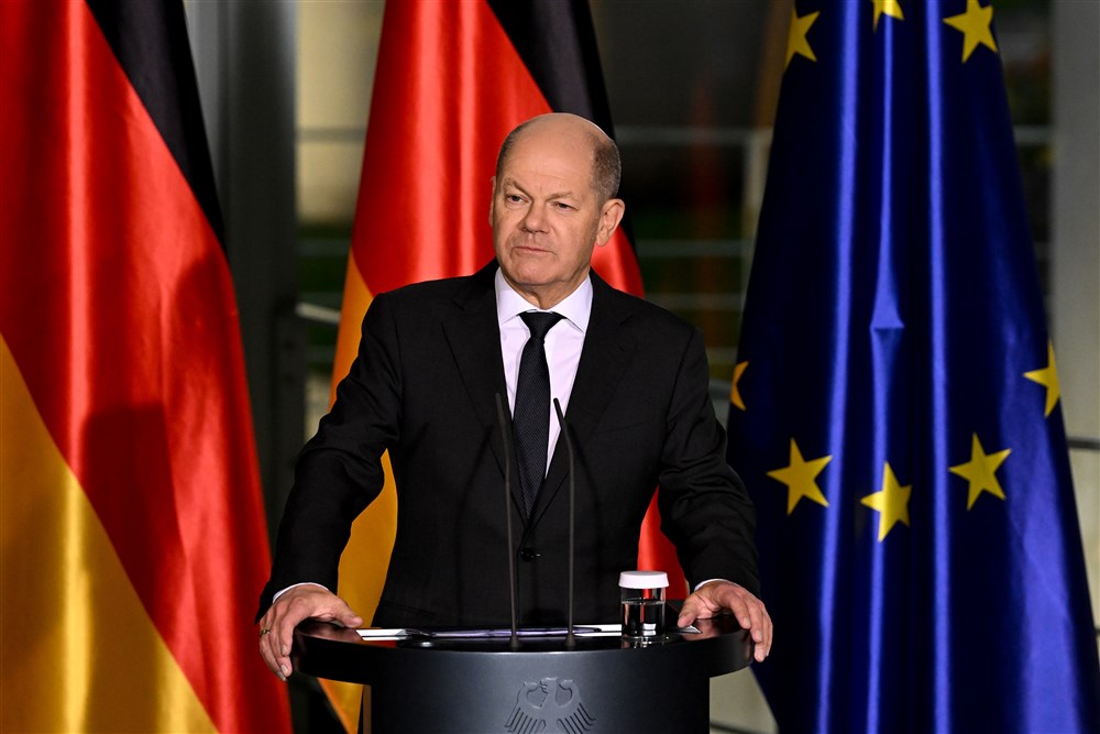 German Chancellor Scholz addresses media following  G7 leaders video conference