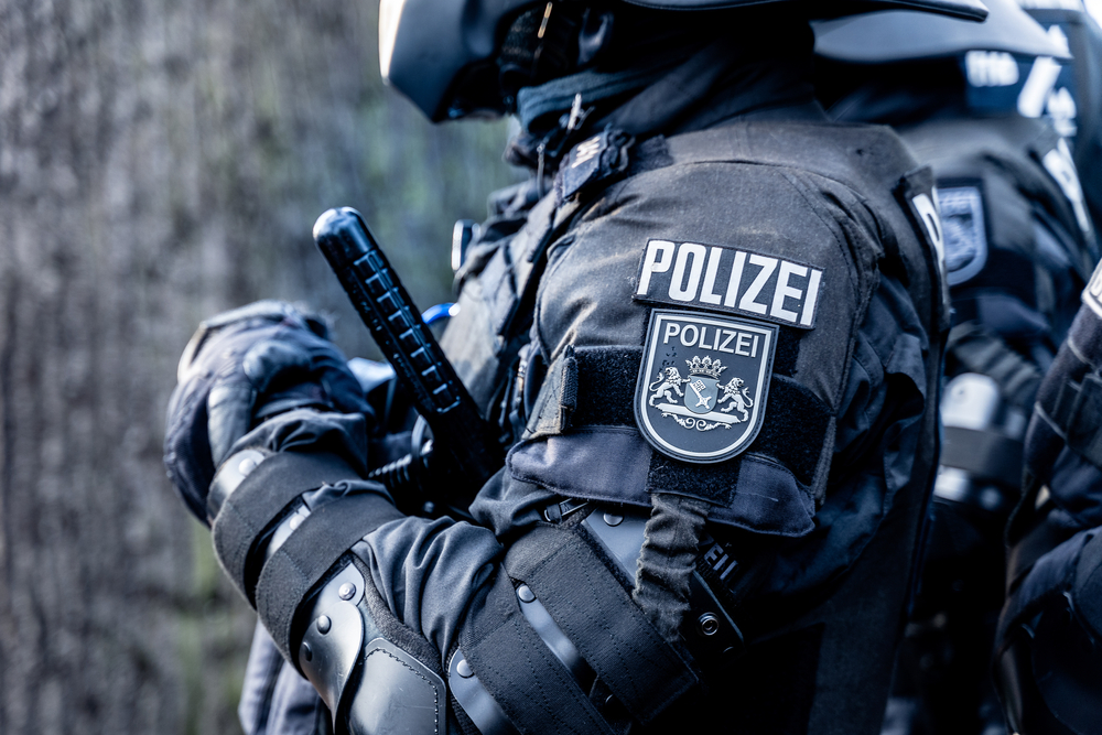 A,German,Police,Officer,Is,Waiting,In,His,Riot,Body