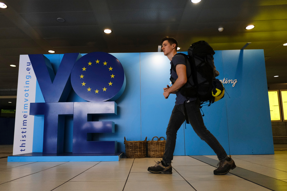 Brussels,,Belgium.,24th,May,2019.a,Campaign,Area,To,Encourage,Eu