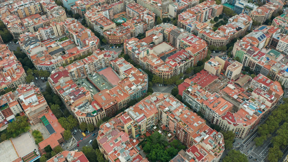 Aerial,View.,Overhead,View,Of,Barcelona,Eixample.