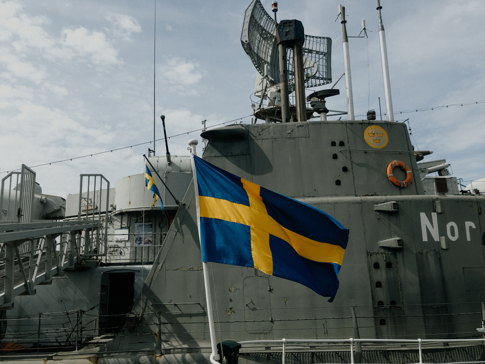 Swedish,Flag,At,The,Harbor,In,Gothenburg,,Sweden
