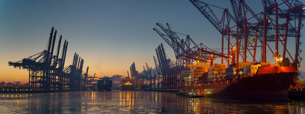 Container,Terminal,In,The,Port,Of,Hamburg,In,The,Morning