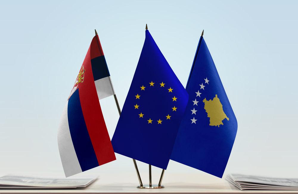 Flags,Of,Serbia,European,Union,And,Kosovo