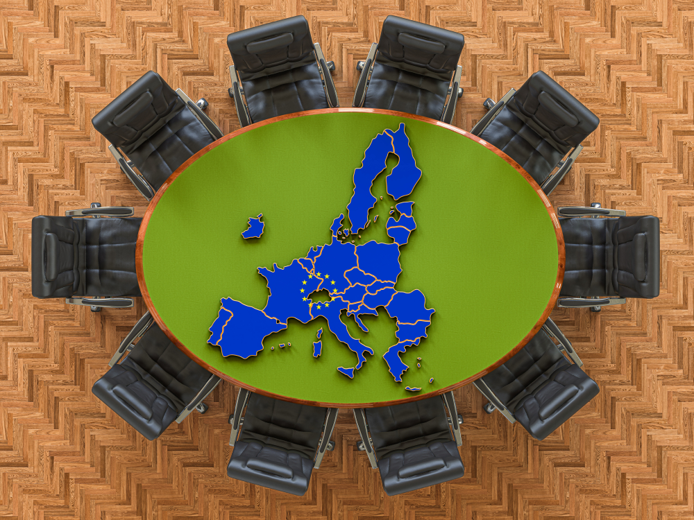 European,Union,Goverment,Meeting.,Map,Of,The,Eu,On,The