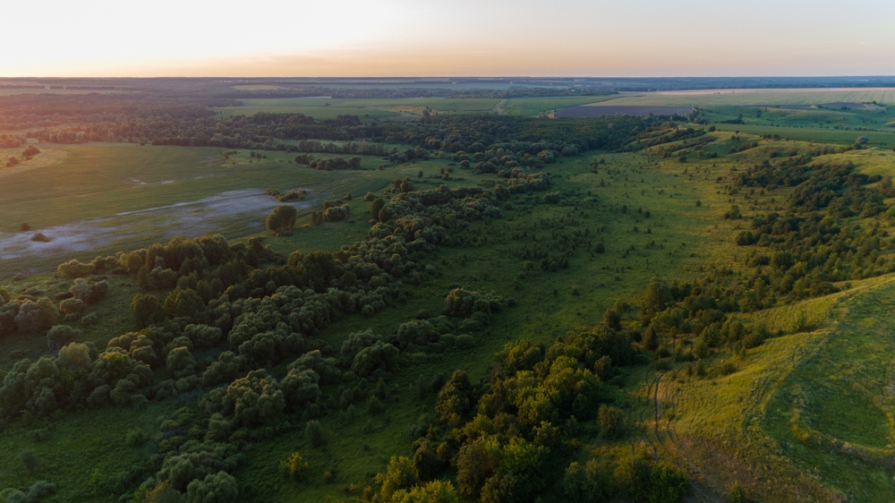 Aerial,View,Beautiful,Landscape,At,Sunset,Or,Sunrise,In,Summer.