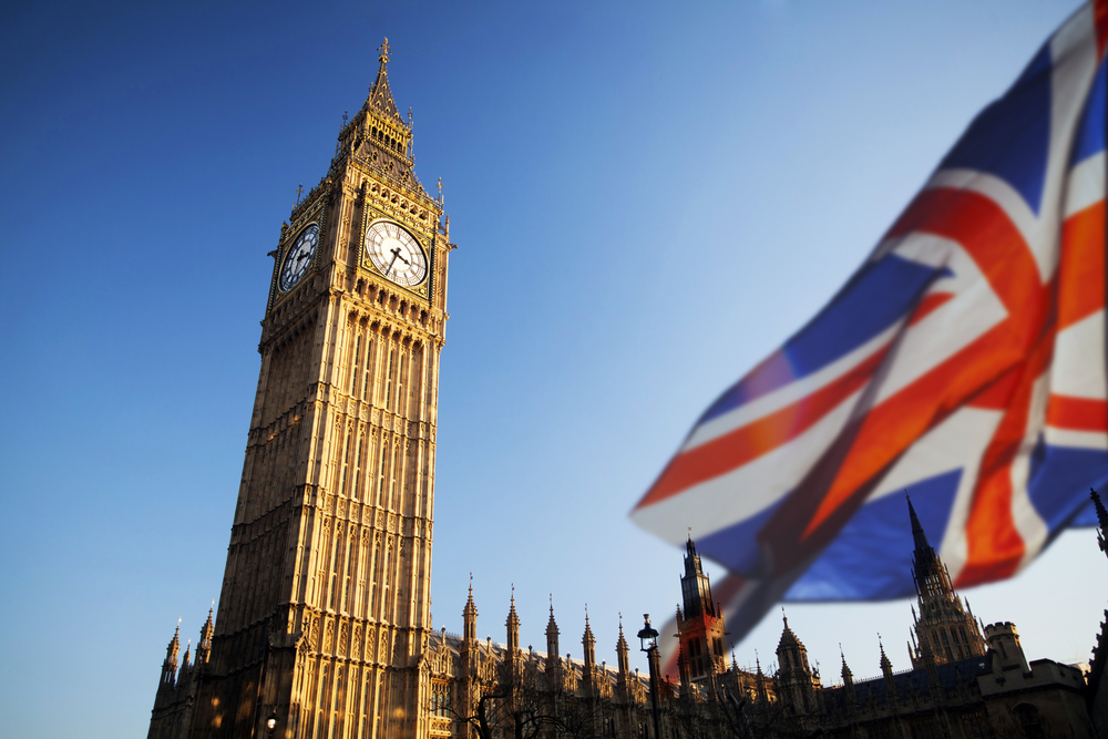 Uk,Flag,With,Big,Ben,And,House,Of,Parliament,In