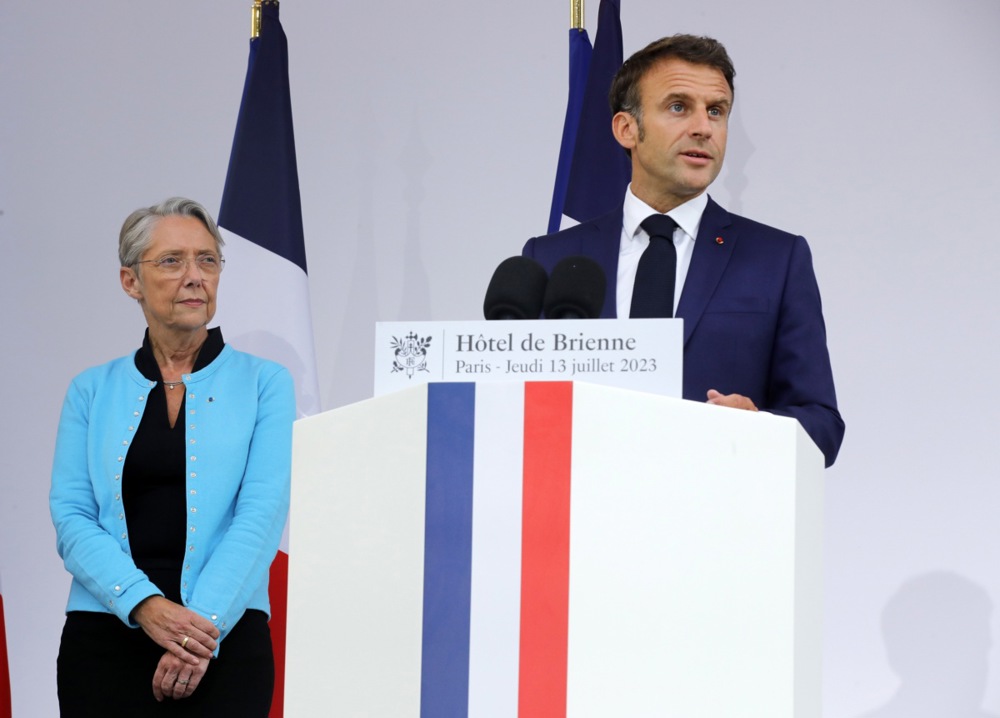 French President Macron meets with military staff on the eve of Bastille Day