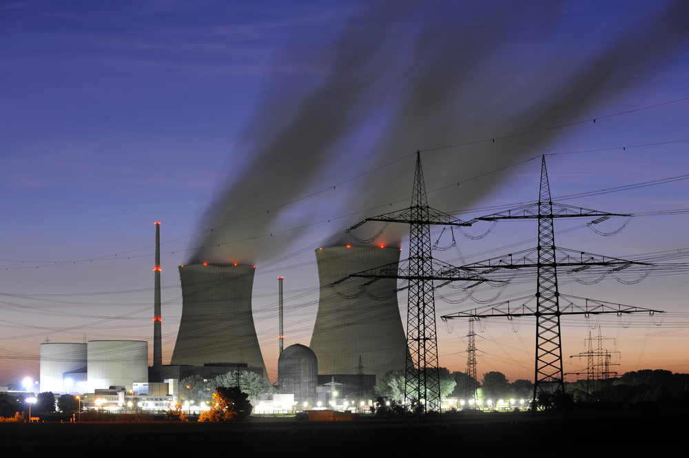 Nuclear,Power,Station,At,Night,In,Germany