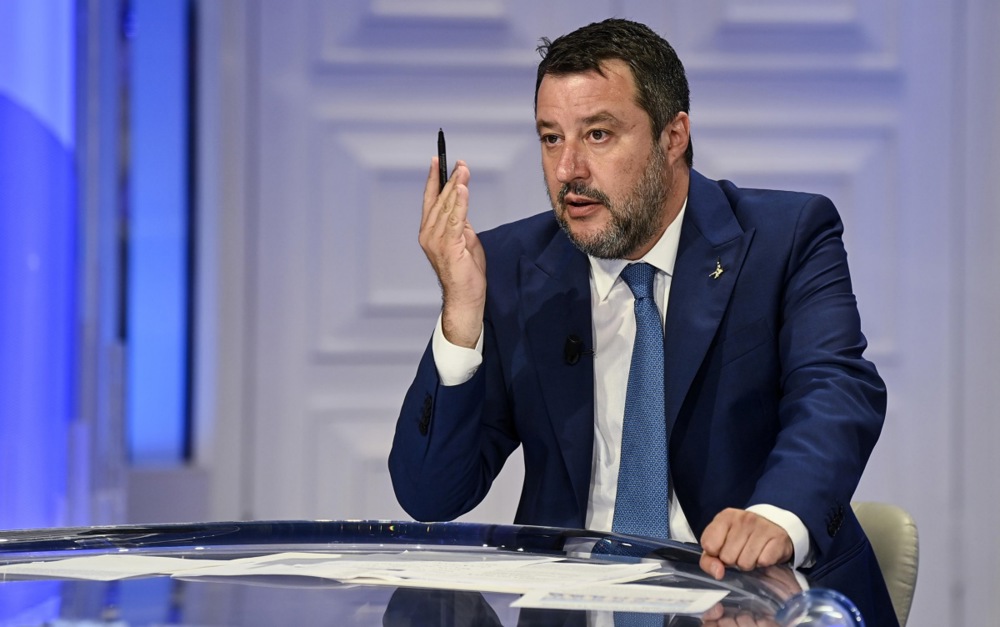 Leader of Italian party Lega, Matteo Salvini on  tv program Porta a Porta