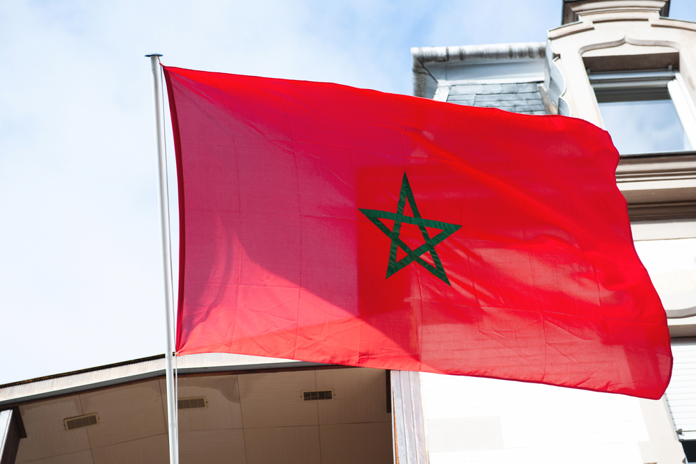 Flag,Of,Morocco,Waving,In,Front,Of,General,Consulate,In