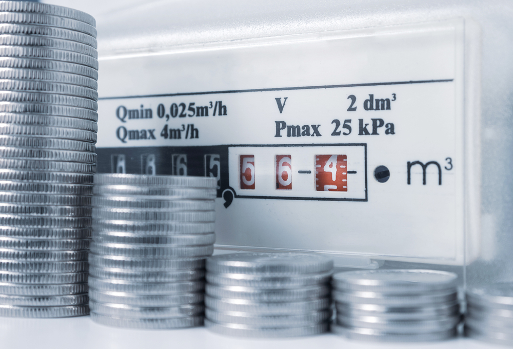 Domestic,Gas,Meter,With,Coins.,The,Symbolic,Image,Of,The