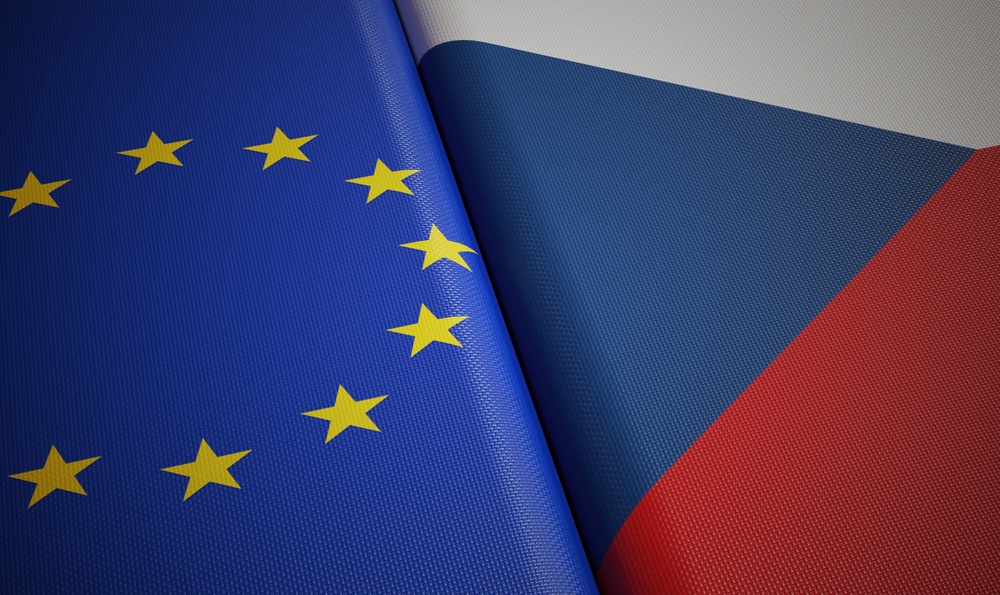 Czech,Republic,And,European,Union,Flags.,3d,Rendered,Illustration.