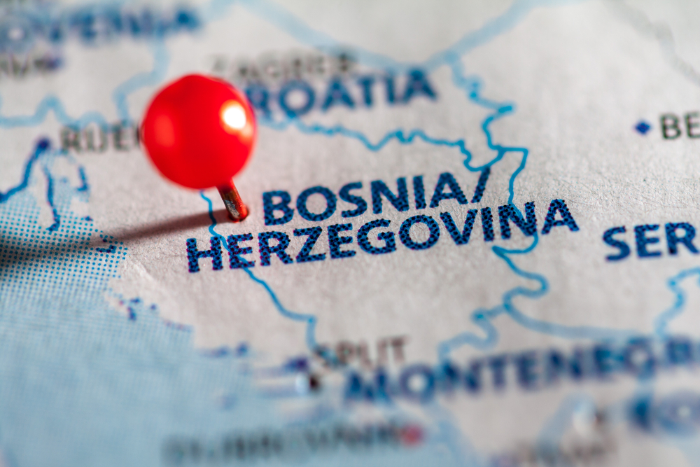 Bosnia,Herzegovina,Pinned,On,A,Map,Of,Europe.
