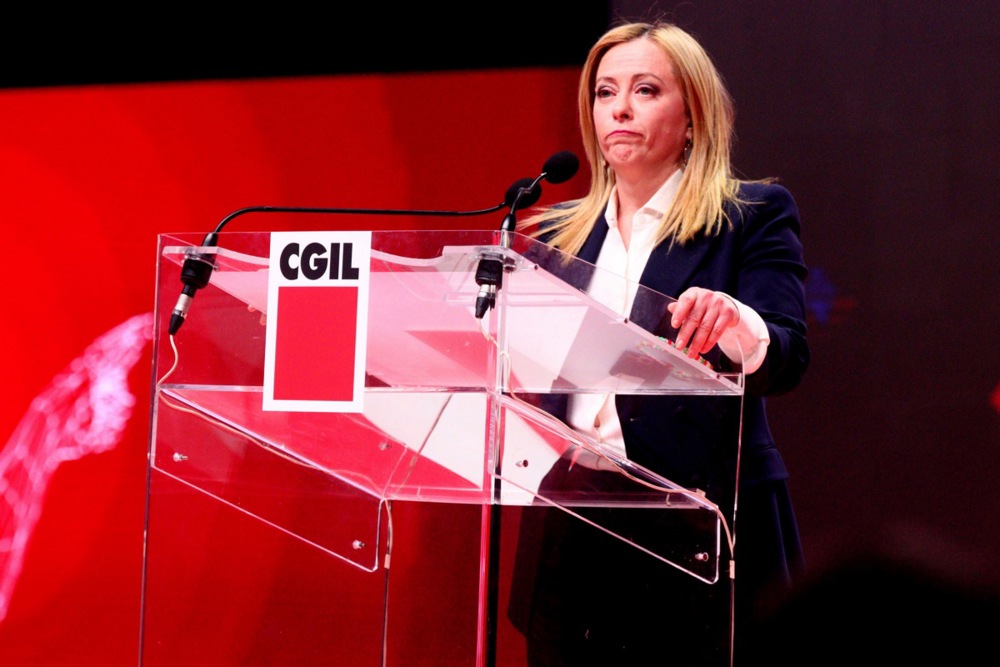 Italian Prime Minister Meloni speaks at the CGIL trade union in Rimini