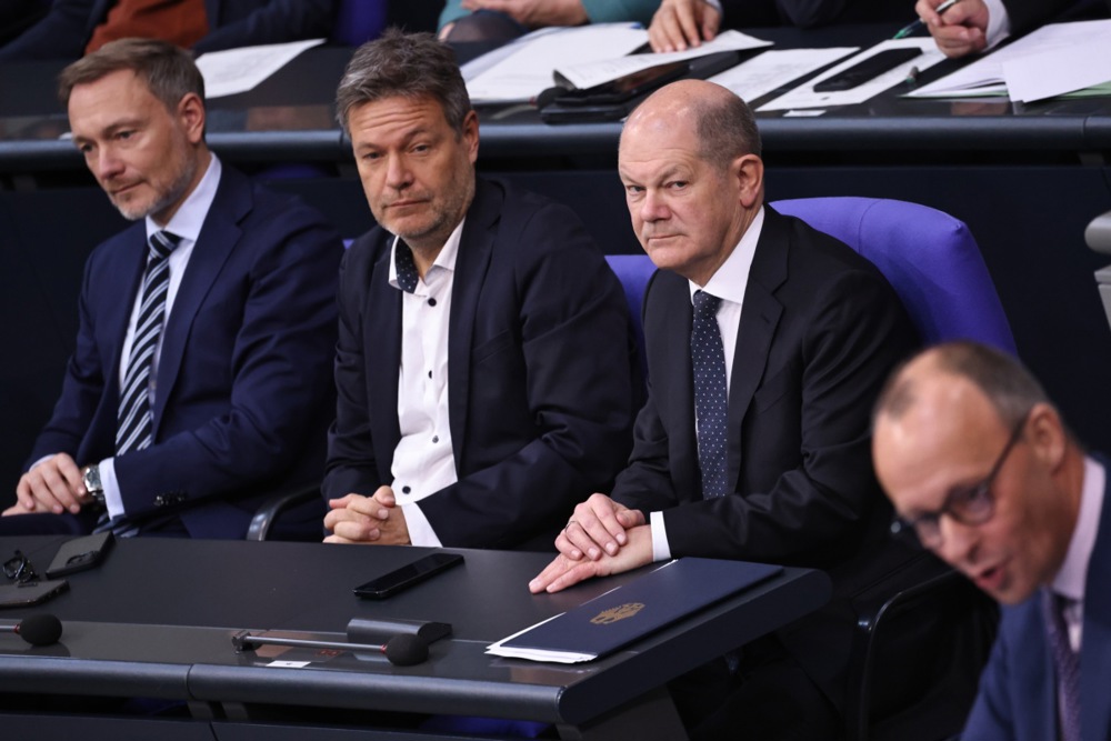 German Chancellor Olaf Scholz speaks at the Bundestag