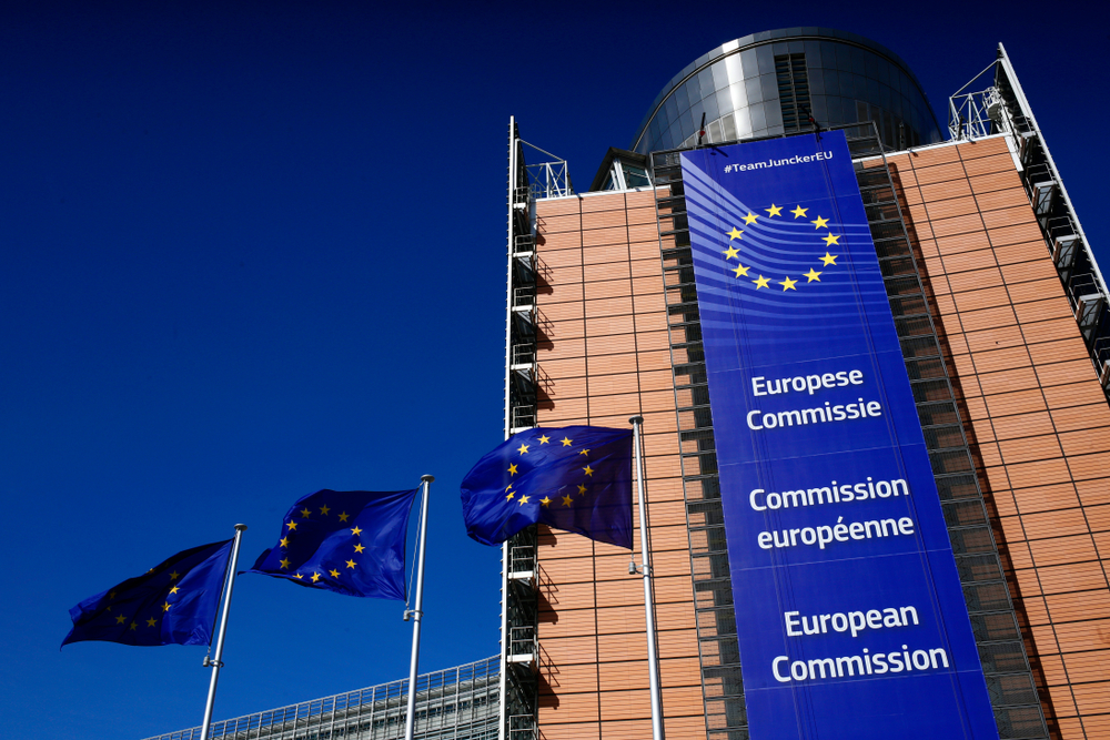 European,Flags,Wave,Outside,Of,The,Headquarters,Of,The,European