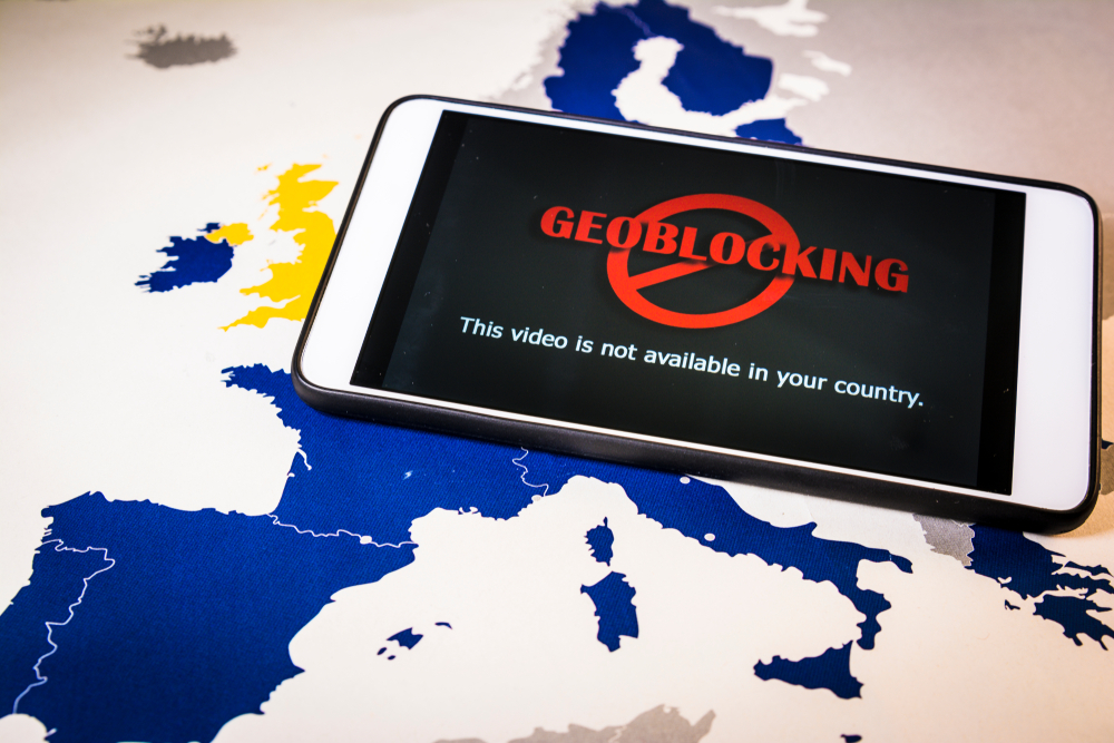 Smartphone,With,Geo-blocking,Over,Eu,Map.,European,Union,Digital,Single