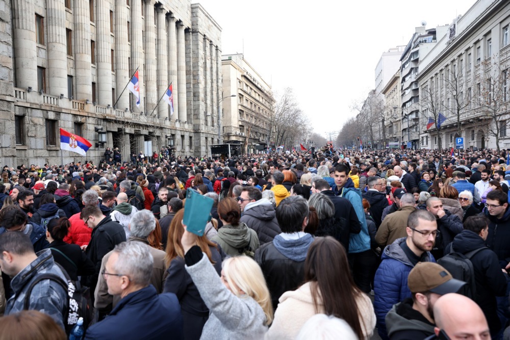 Opposition supporters protest the election results in Serbia