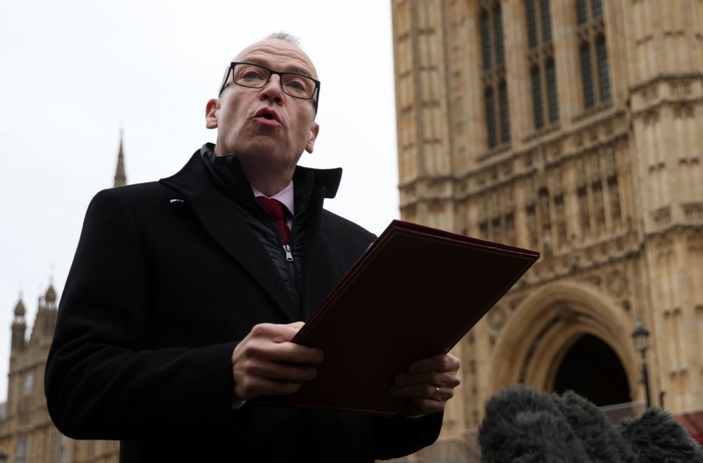 British Secretary of State for Northern Ireland briefs the press over power sharing in Northern Ireland