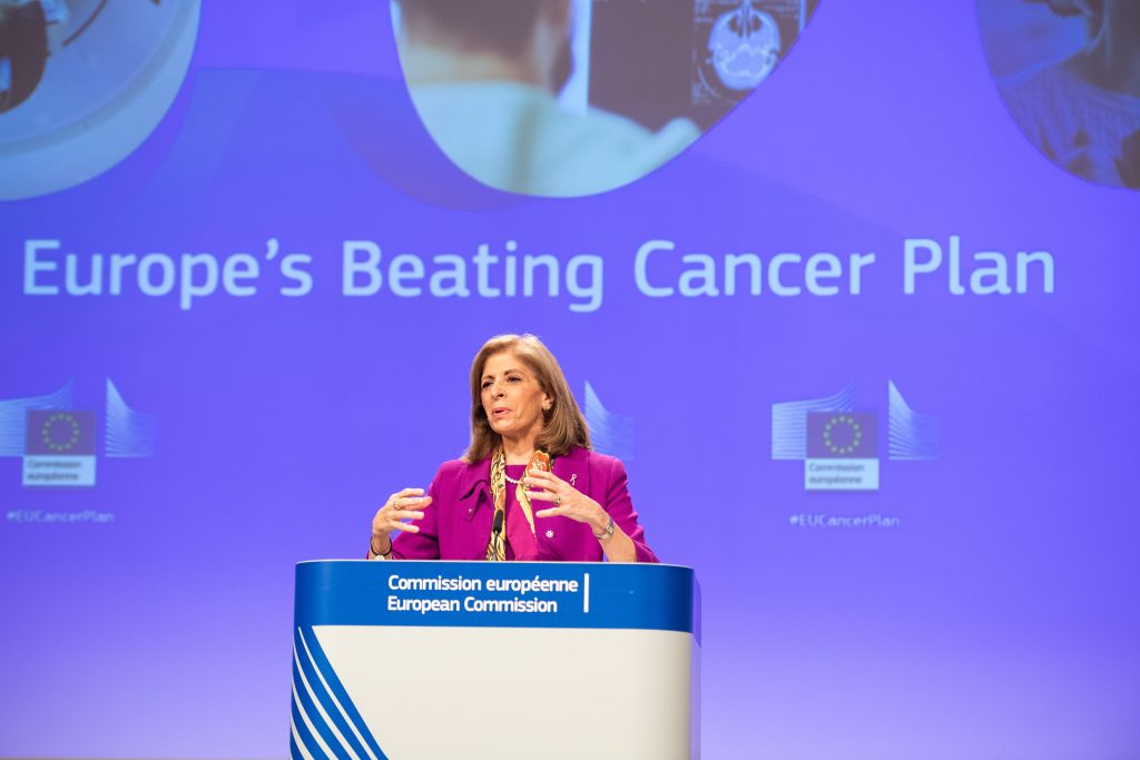 Margaritis Schinas, Vice-President of the European Commission in charge of promoting our European Way of Life, and Stella Kyriakides, European Commissioner for Health and Food Safety, give a press conference on Europe&rsquo;s Beating Cancer Plan, following the