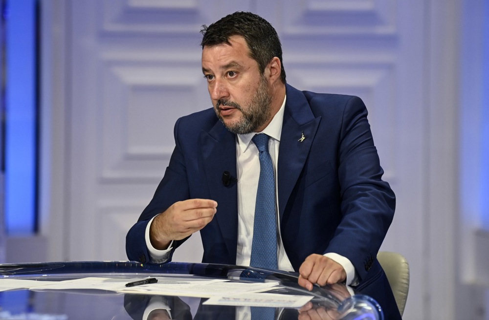 Leader of Italian party Lega, Matteo Salvini on  tv program Porta a Porta