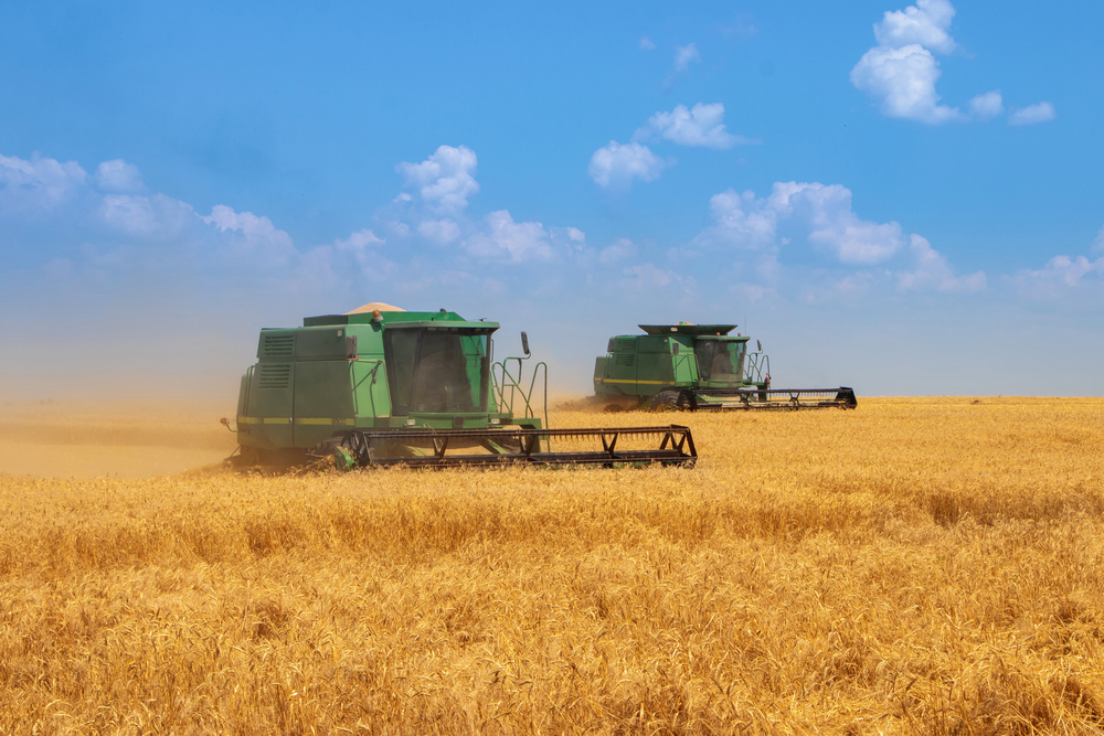 Dnipro.,Ukraine,10,July,2021.,Two,Green,Harvesters,Harvest,Golden