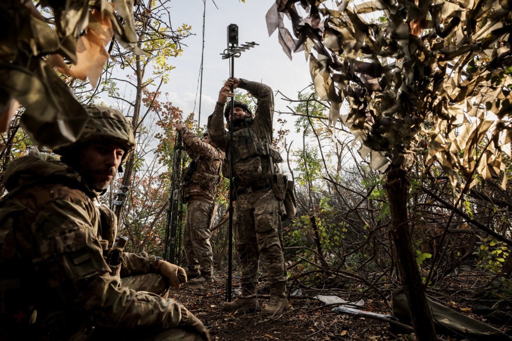 Ukrainian Armed Forces FPV strike drone operators on Zaporizhia front line in Ukraine