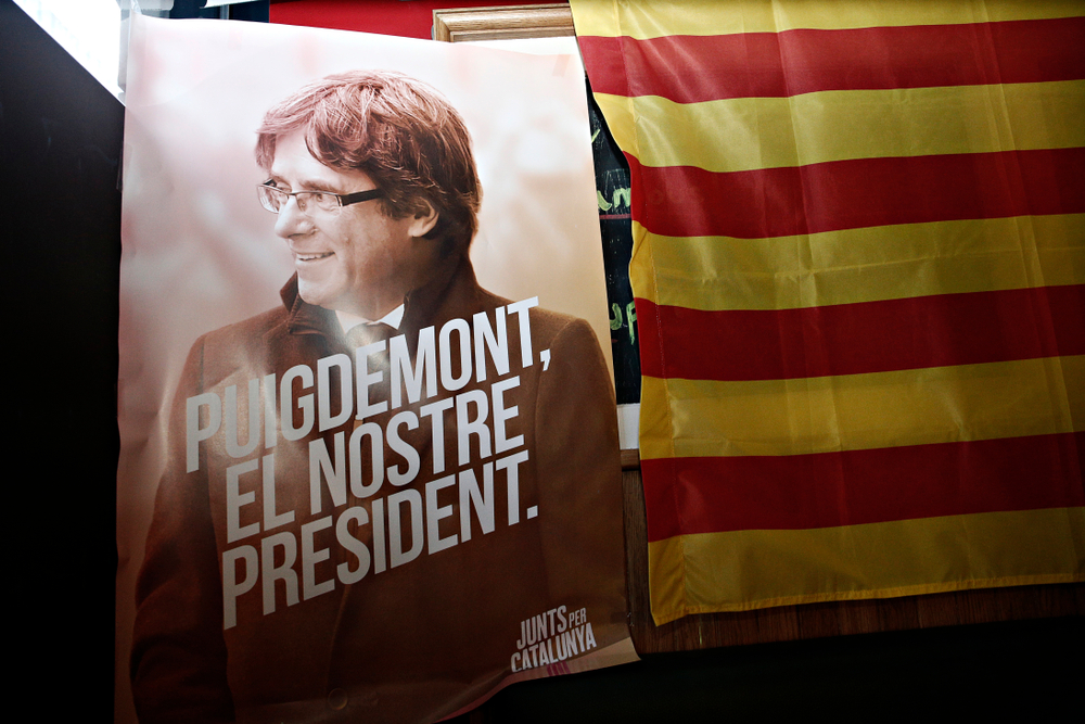Poster,Of,Former,Catalan,Leader,Carles,Puigdemont,At,Pub,In