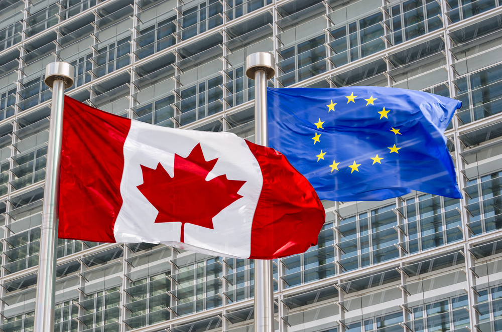 Canadian,And,European,Flags,Waving,In,The,Wind,(montage)