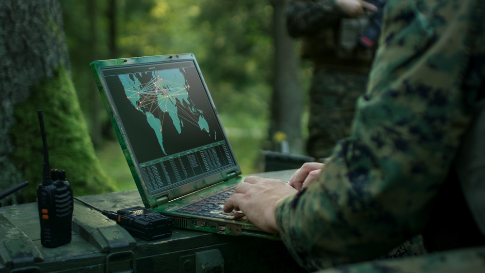Military,Operation,In,Action,,Soldiers,Using,Military,Grade,Laptop,Targeting