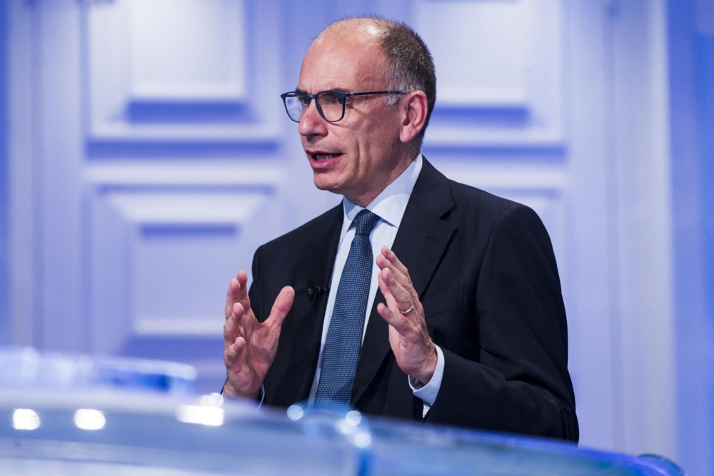 Enrico Letta is interviewed at Rai 1 &lsquo;Porta a Porta&rsquo; tv program