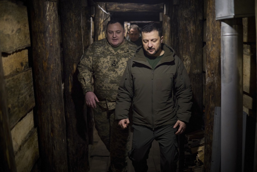 Ukrainian President Volodymyr Zelensky visiting the 117th Separate Territorial Defense Brigade in Sumy region