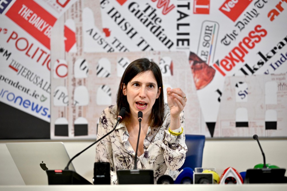Elly Schlein, Secretary of the Democratic Party at press conference in Rome
