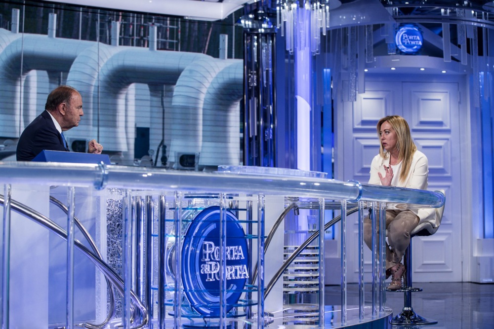 Giorgia Meloni is interviewed at Rai 1 &lsquo;Porta a Porta&rsquo; tv program