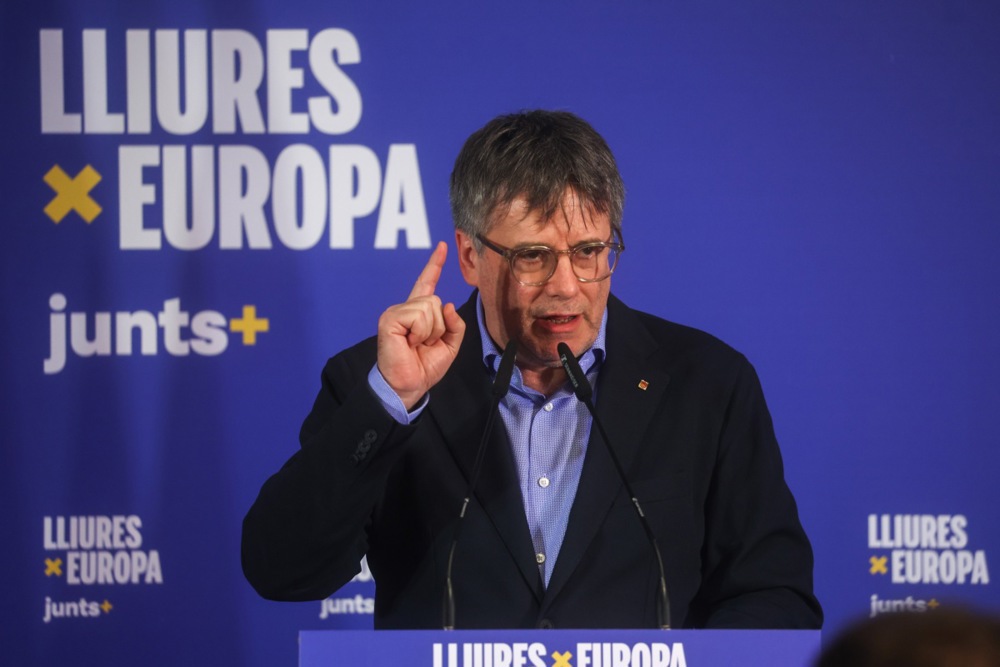 Former Catalan president Puigdemont campaigns in Brussels for European Parliament elections
