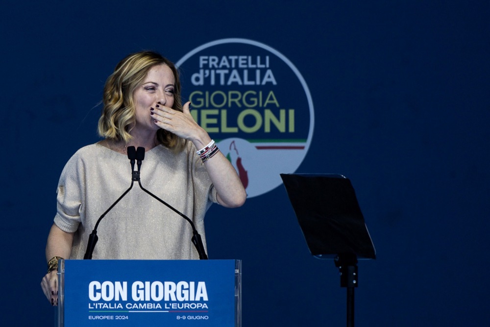 Italian Prime Minister Meloni attends campaign event ahead of European Parliament elections