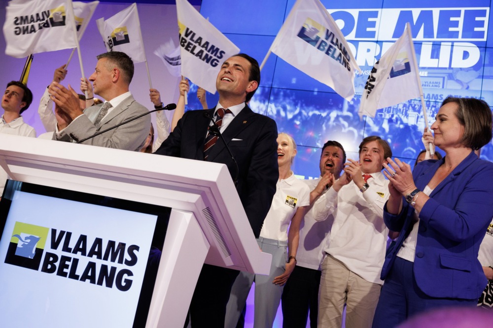 Belgian right wing Flemish Vlaams Belang party election night in Londerzeel