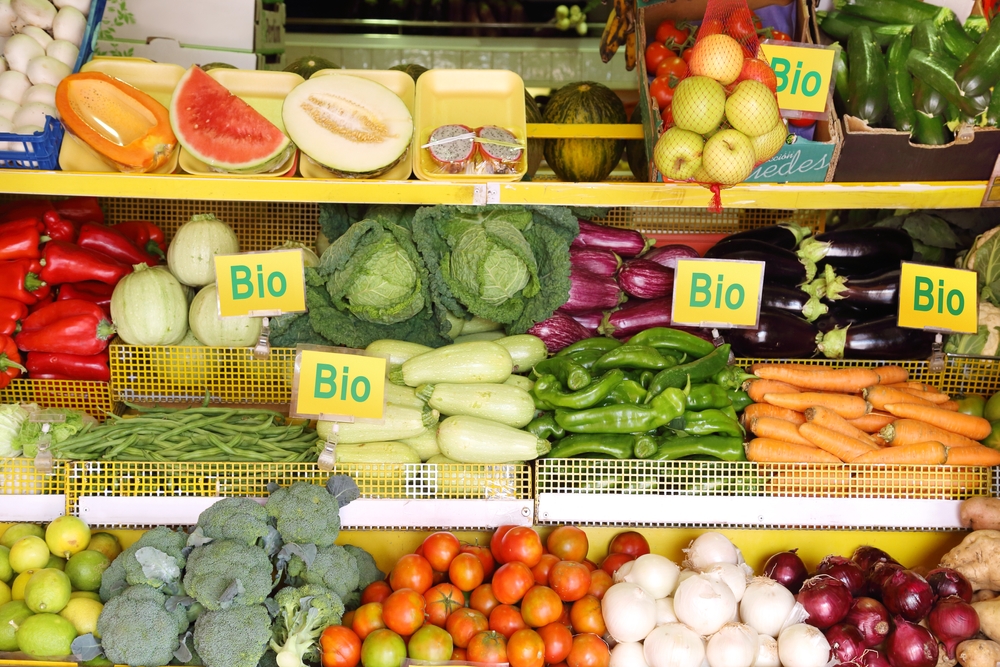 Offer,Of,Various,Organic,Vegetables,And,Fruits,With,German-language, »bio »