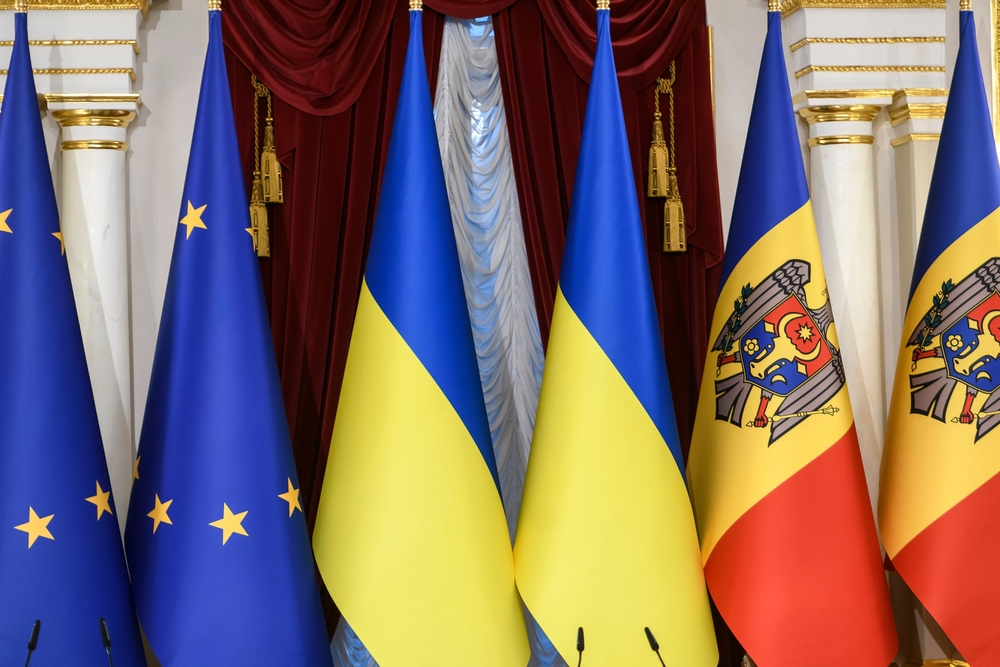 The,National,Flags,Of,Ukraine,,Moldova,And,The,Flags,Of