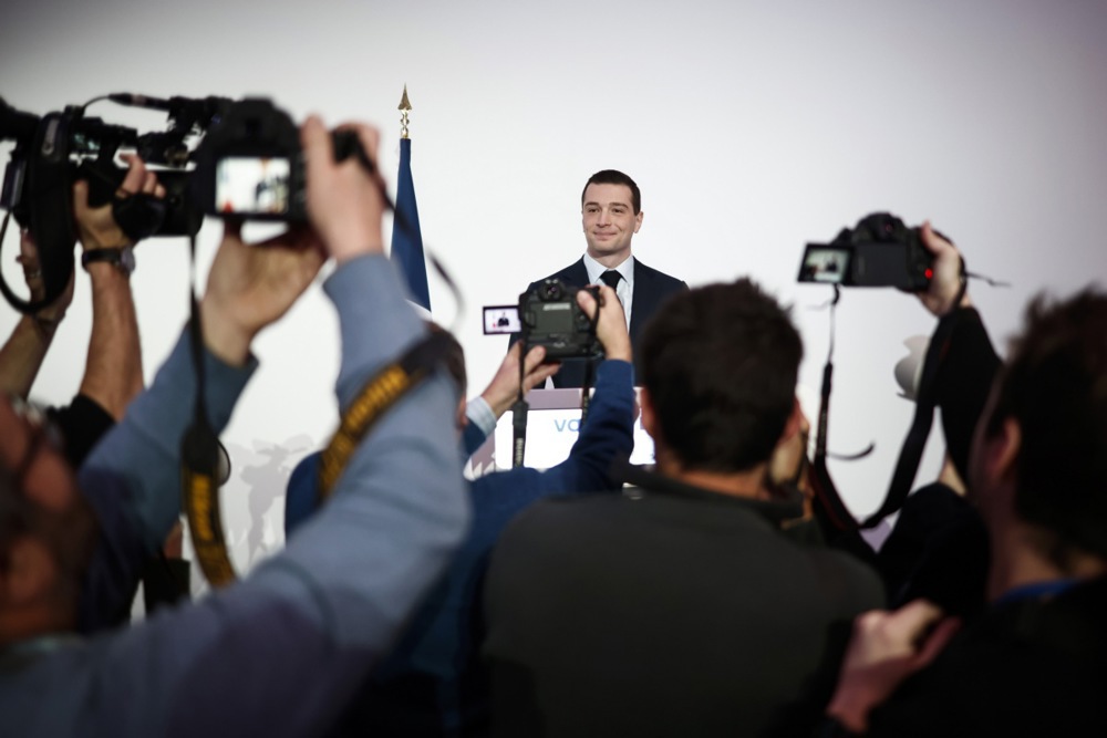 Rassemblement National PARTY president Bardella Best Wishes to the Press for 2024