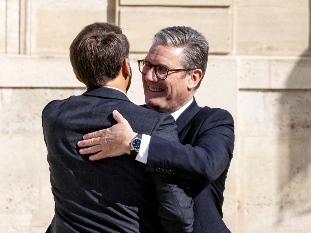 French President Macron receives British Prime Minister Starmer at Elysee Palace