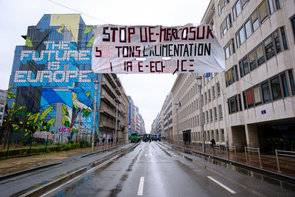 Belgian Farmers Block Rue De La Loi In Brussels With Tractor Convoy