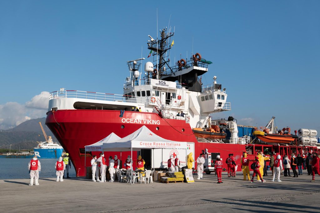 Ocean Viking ship docks in Italy with 95 migrants onboard